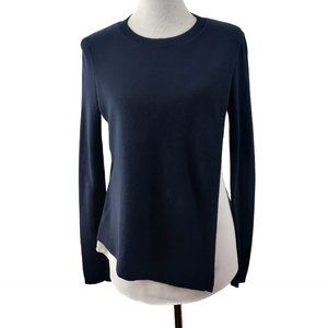 Ted Baker Womens Navy Blue White Split Layer Knit Sweater Blouse Top Flaw 2 US 6